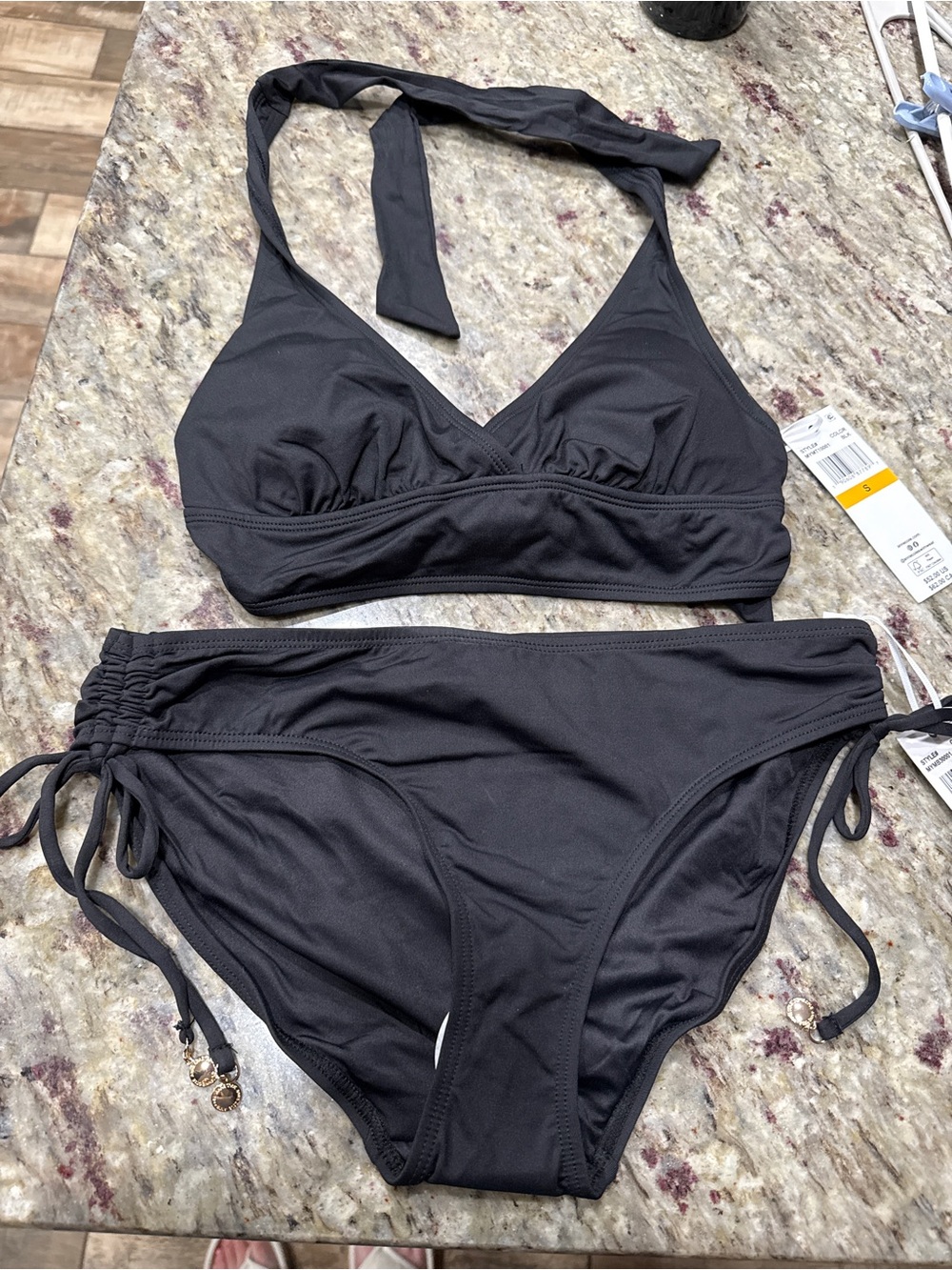 Anne Klein Black Halter Bikini with Side-Tie Briefs
